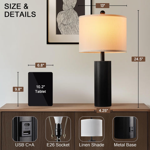 BZZMMB table lamp showing USB A and USB C charging ports for easy device charging