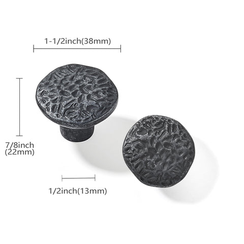 CABDM round knob in black iron finish enhances farmhouse-style furniture.