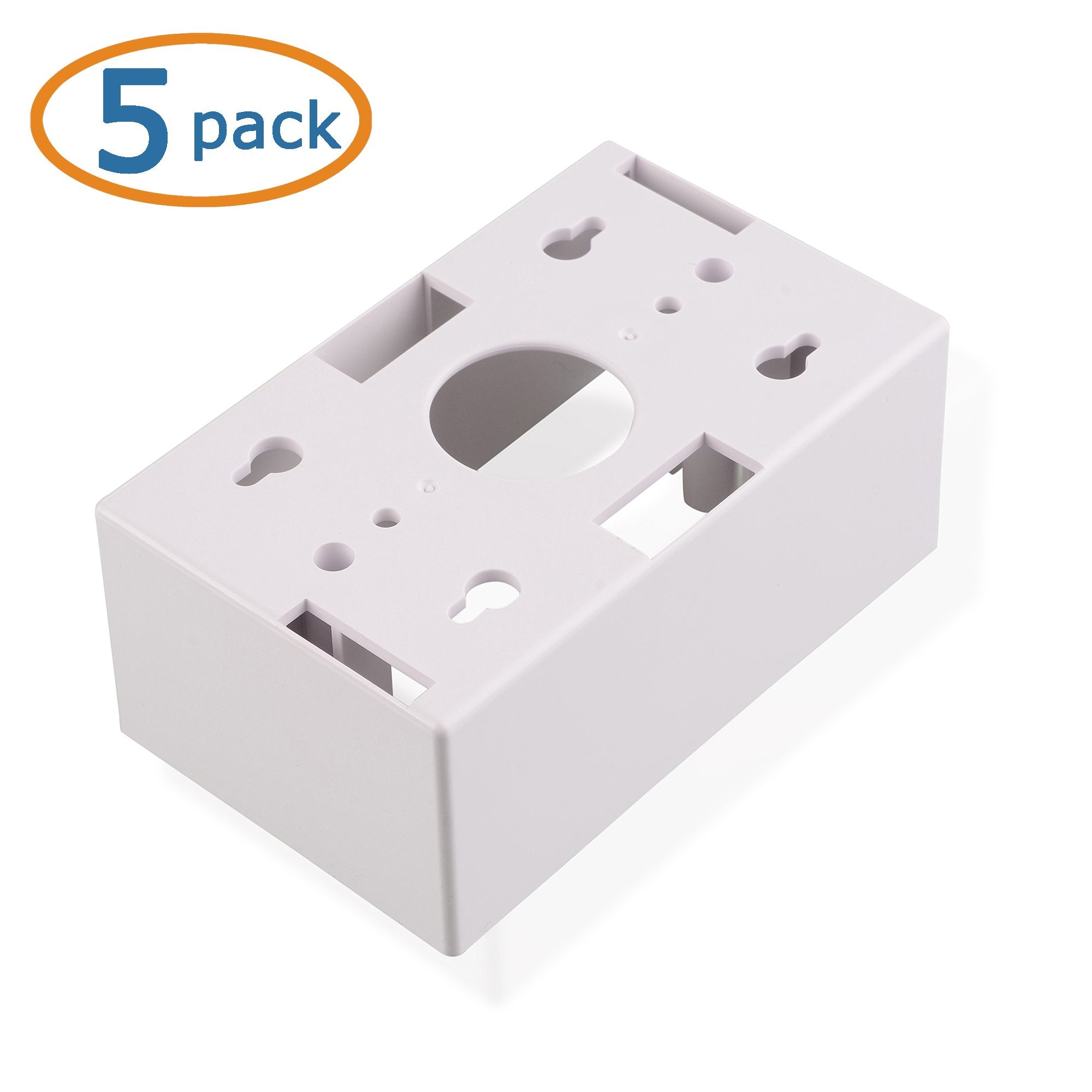 Cable Matters backbox white side view, compact depth for under-furniture routing.