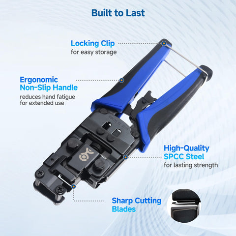 Cable Matters Rapid-Install Crimp Tool in cutting action for quick terminations