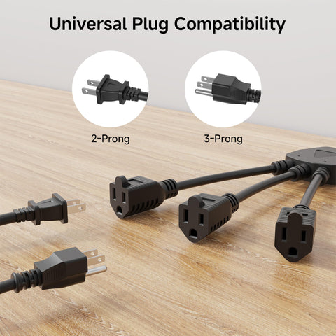 Cable Matters splitter powering gaming console, lamp, and charger.