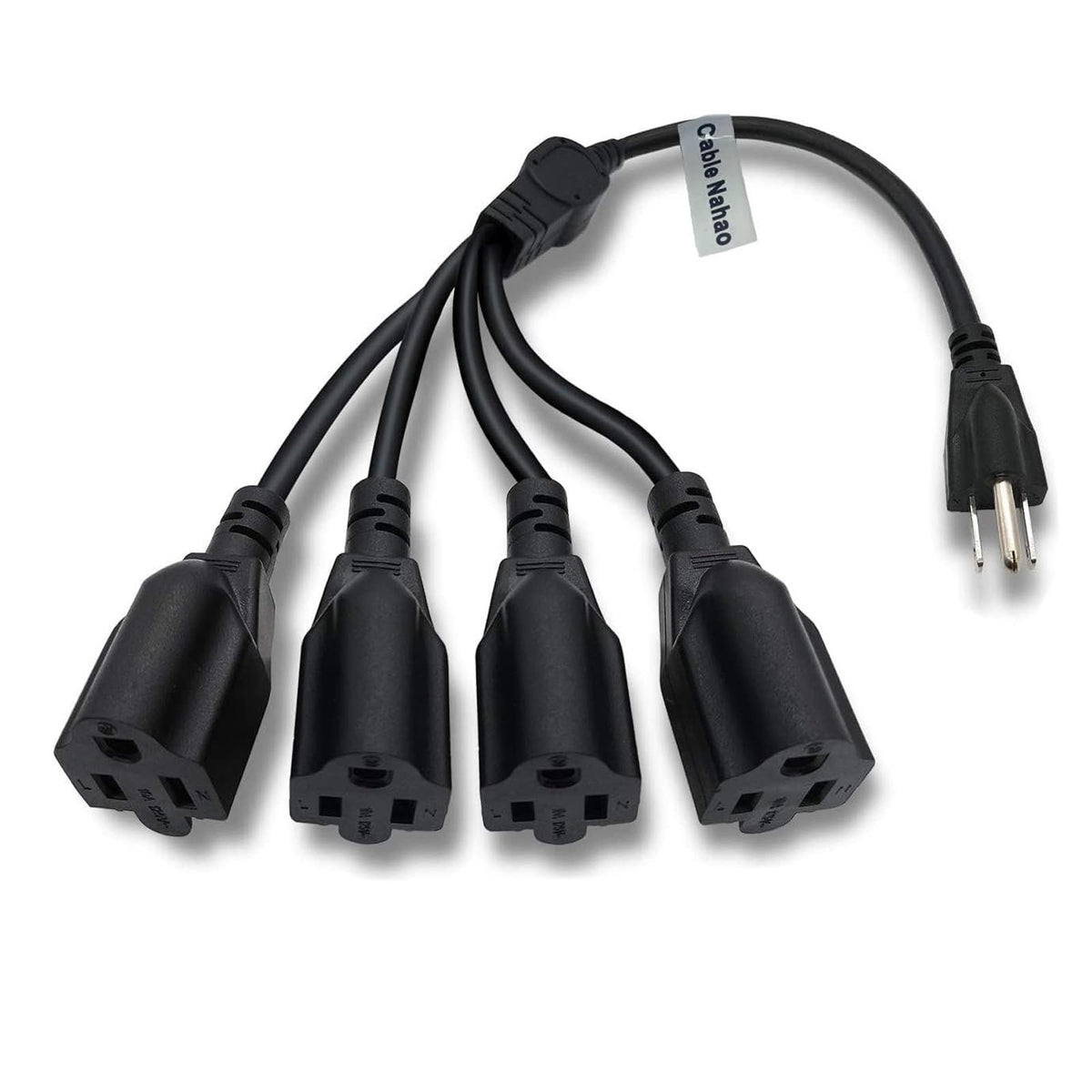Cable Nahao 3-prong to 4-outlet splitter shows compact power distribution for organized devices.