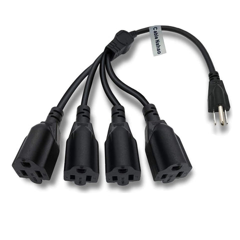 Cable Nahao 3-prong to 4-outlet splitter shows compact power distribution for organized devices.