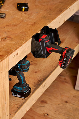 CADDY universal 3x3-pocket fits most drills for easy placement.
