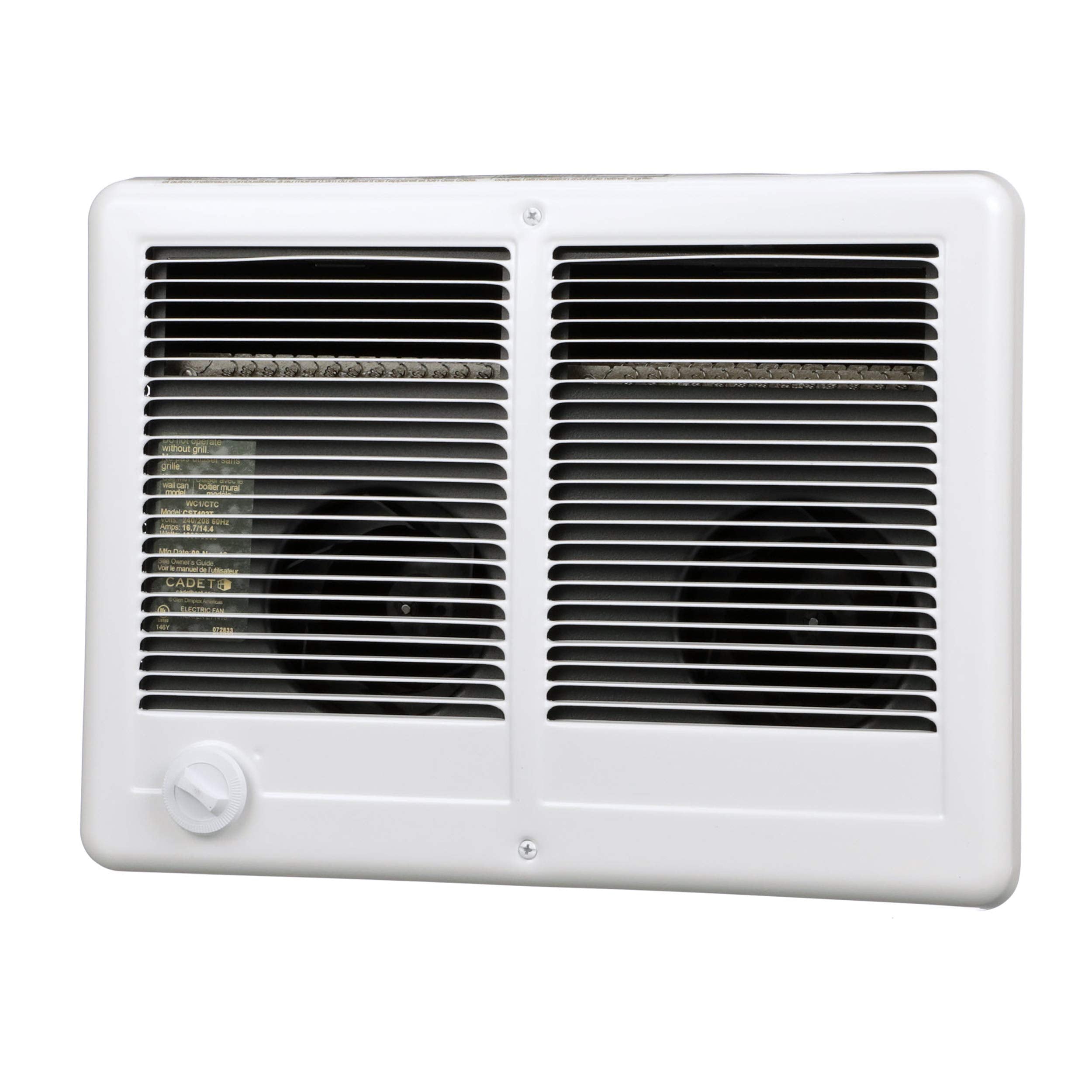 Cadet Com-Pak Twin thermostat view showing built-in control for steady warmth
