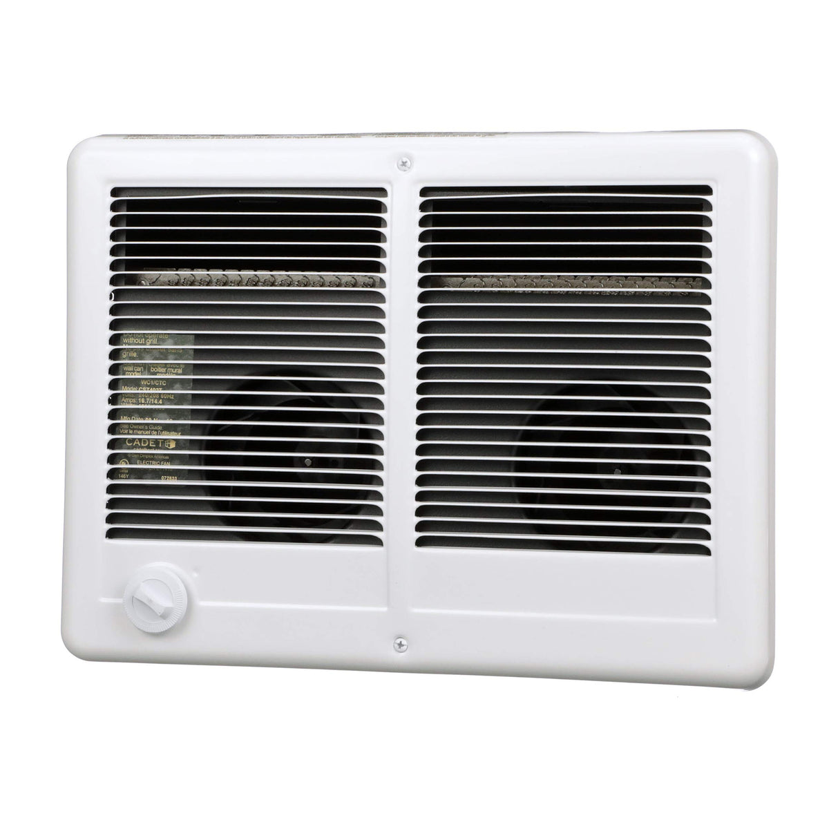 Cadet Com-Pak Twin thermostat view showing built-in control for steady warmth