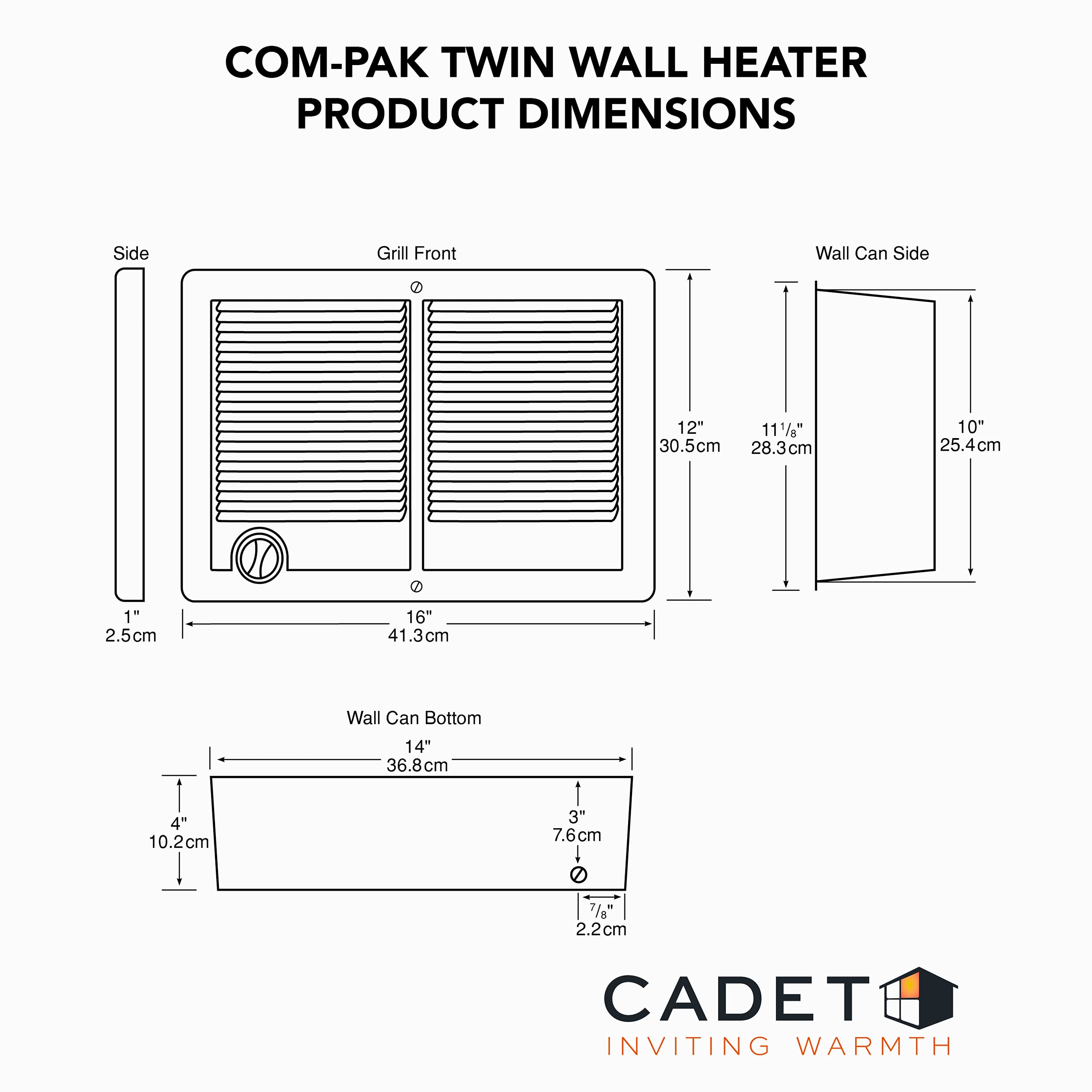 Cadet Com-Pak Twin white enamel finish blends with interiors