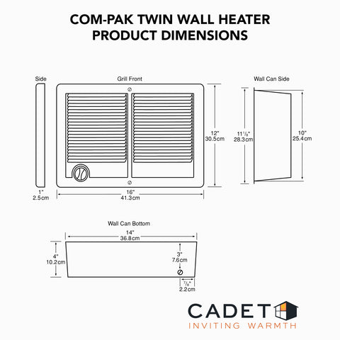 Cadet Com-Pak Twin white enamel finish blends with interiors