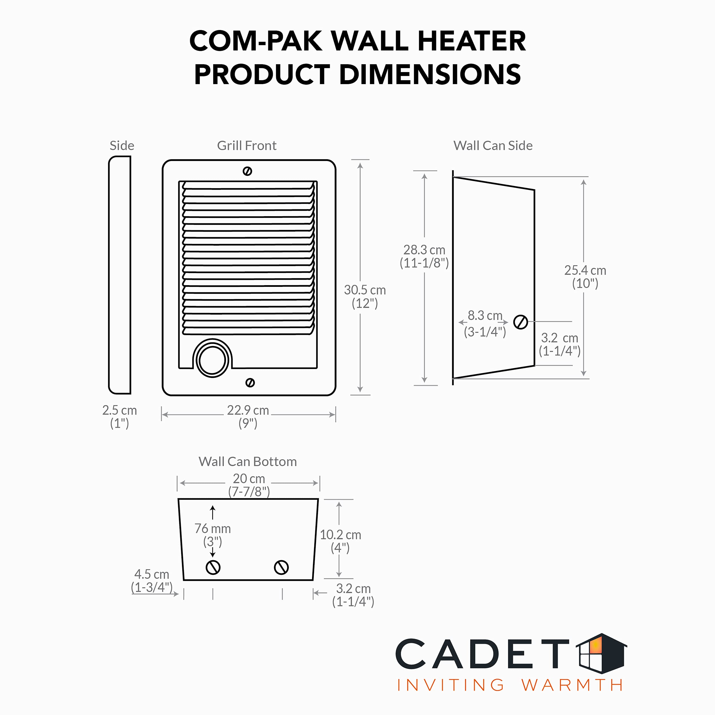 Cadet Com-Pak compact design saves valuable wall space.