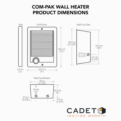 Cadet Com-Pak compact design saves valuable wall space.