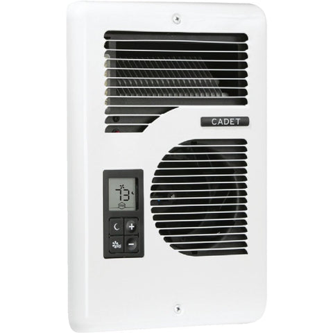 Cadet Energy Plus wall heater with digital thermostat display warming a living room efficiently.