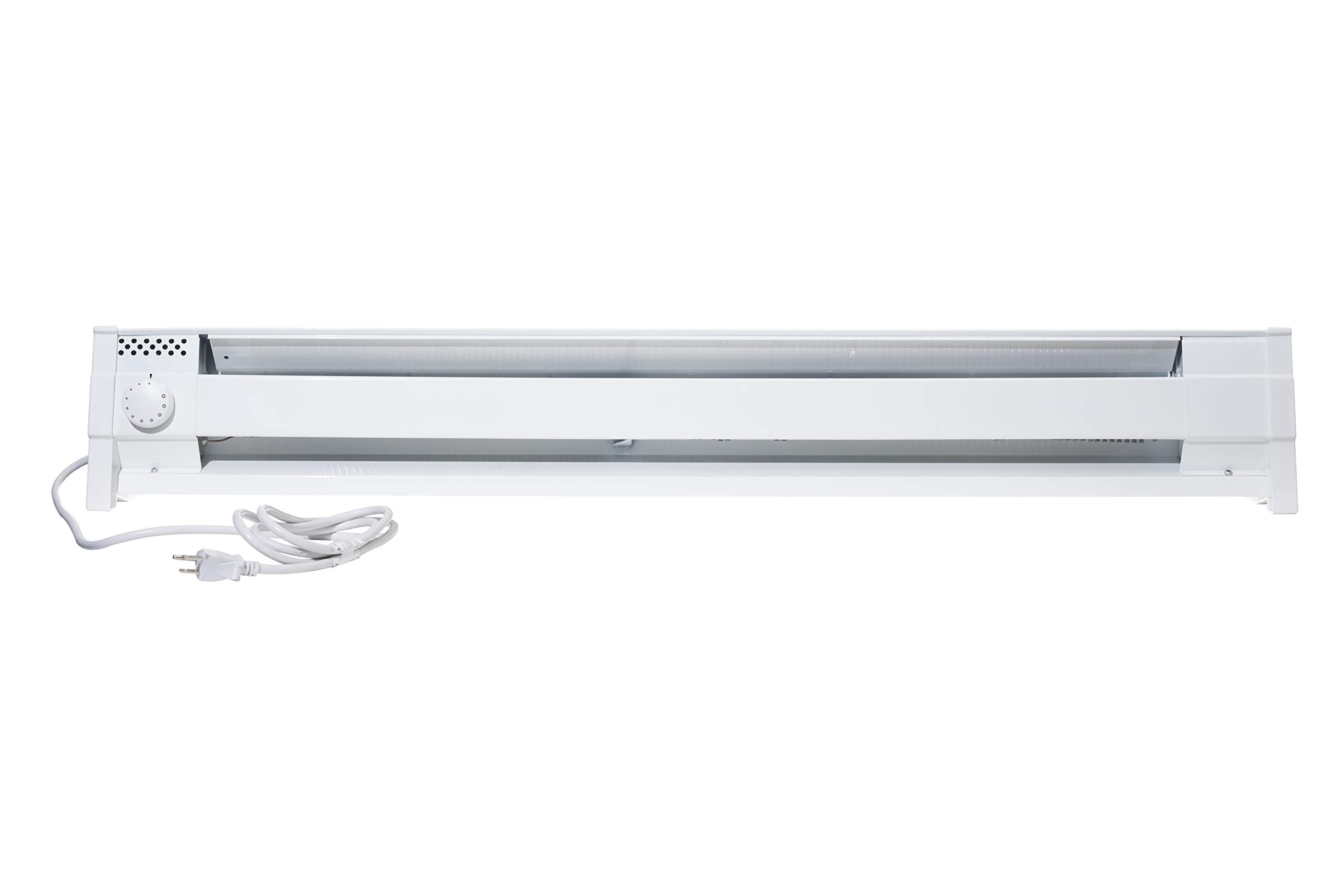 Cadet F Series 49-inch portable baseboard heater front view showing long profile and white finish