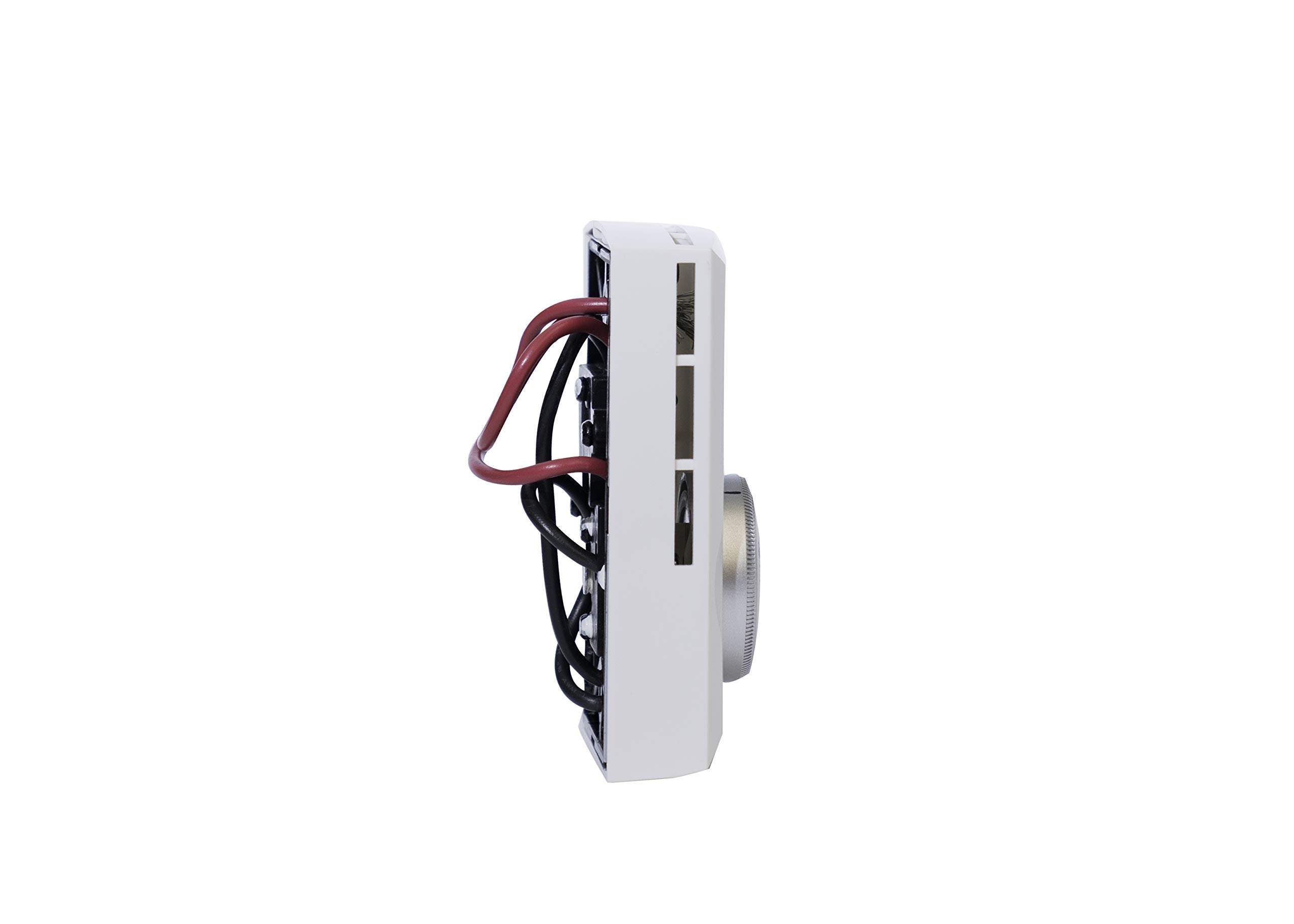 Cadet T522-W thermostat side view showing clean white housing for wall integration
