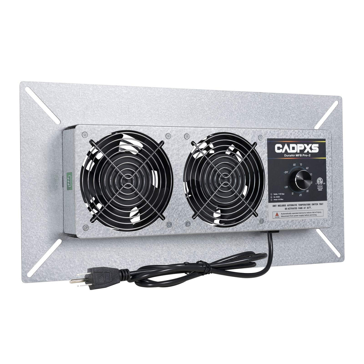 CADPXS crawlspace vent fan front view shows compact design for air exchange