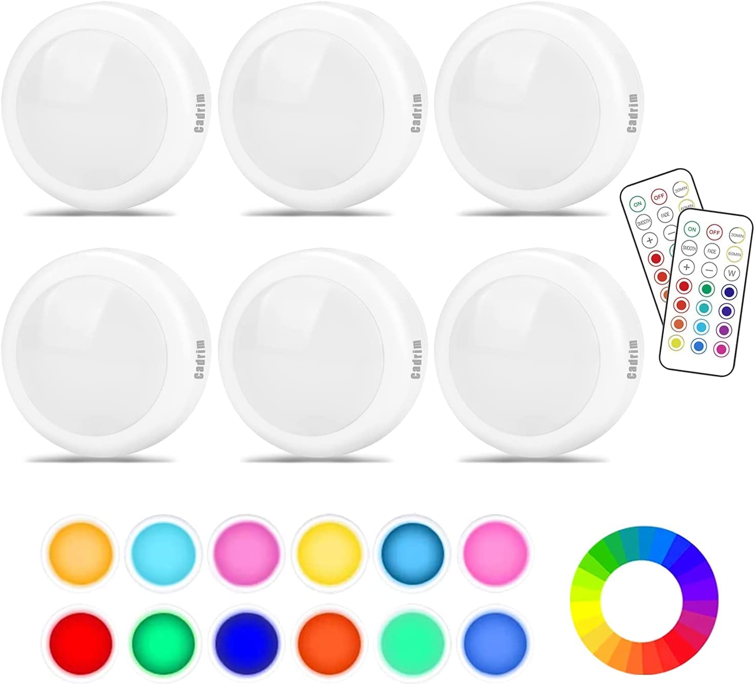 Cadrim puck light with remote off in a kitchen setup for task lighting