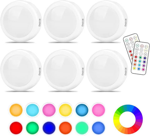 Cadrim puck light with remote off in a kitchen setup for task lighting