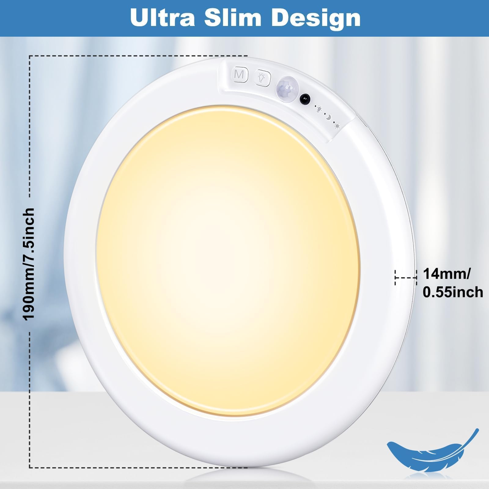 Cadrim ultra-slim ceiling light showing 0.55-inch thickness.