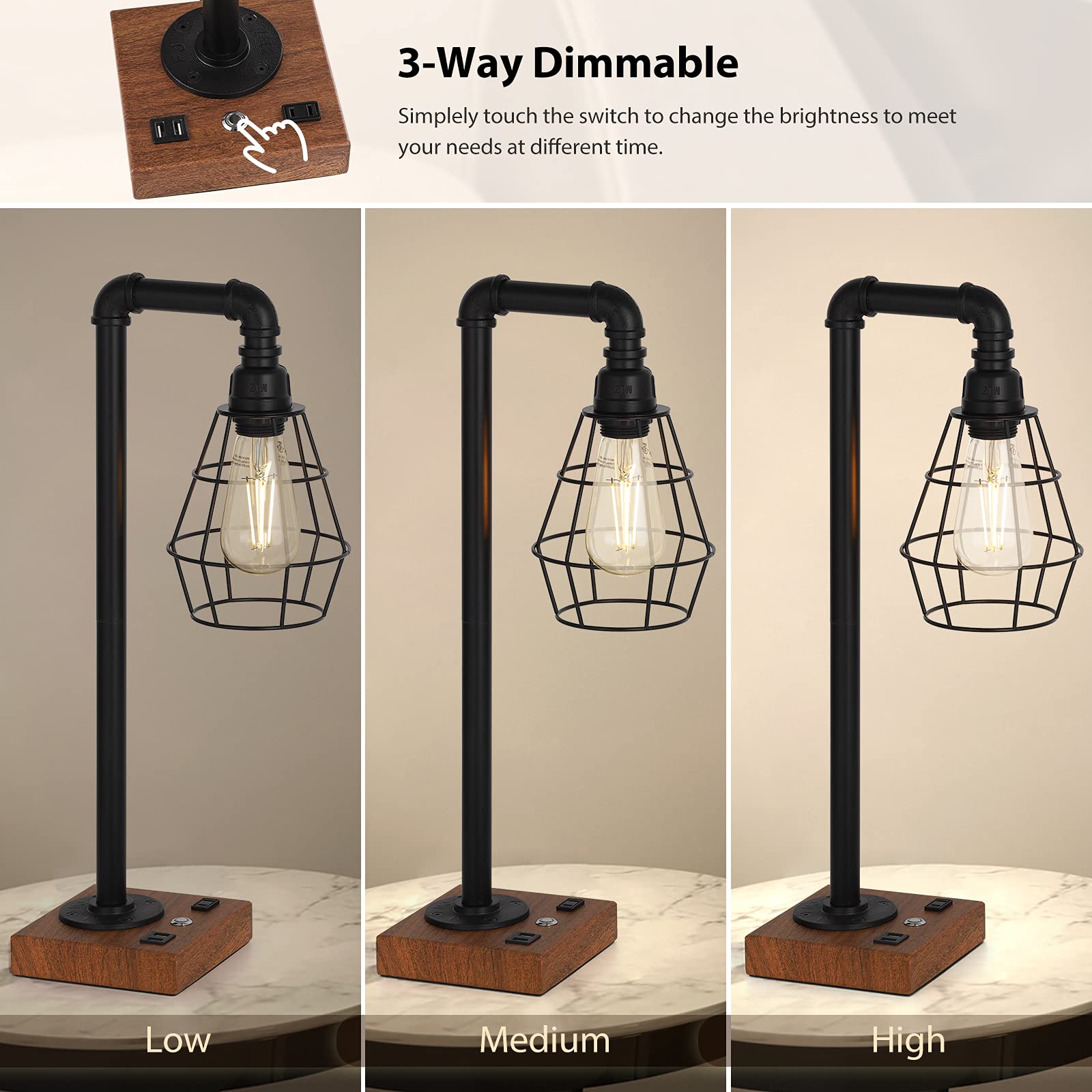 CADUKE industrial table lamp cage shade adds modern farmhouse style.