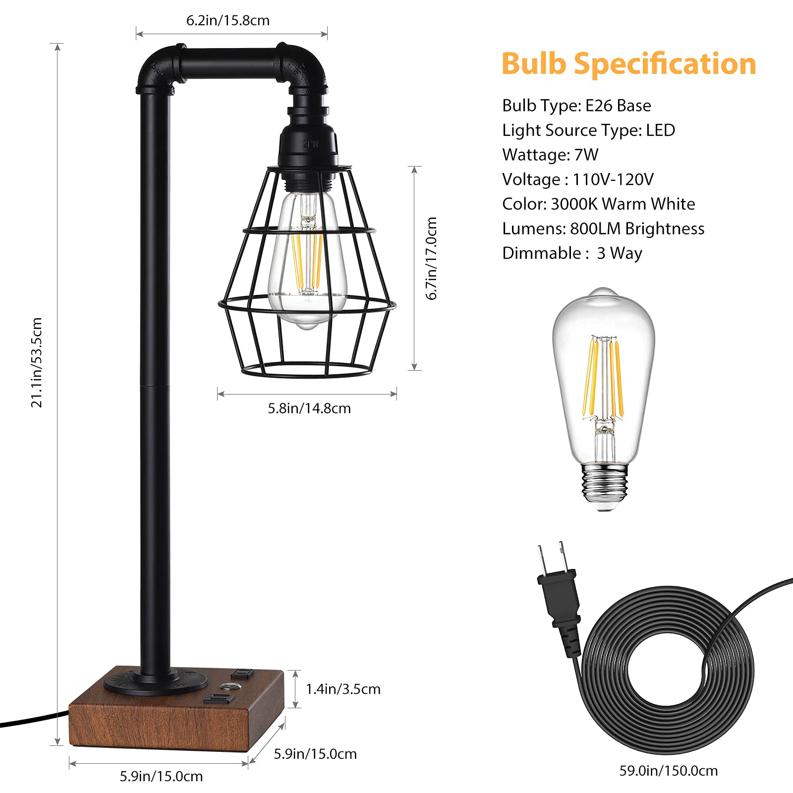 CADUKE LED bulb included provides bright, glare-free illumination.