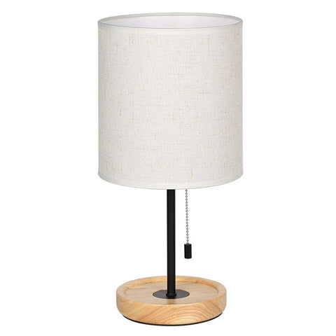 CADUKE bedside lamp with wood base and linen shade for cozy nightstand lighting