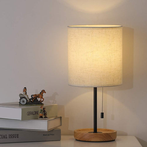 CADUKE modern table lamp with wood base and linen shade for a warm living room ambiance