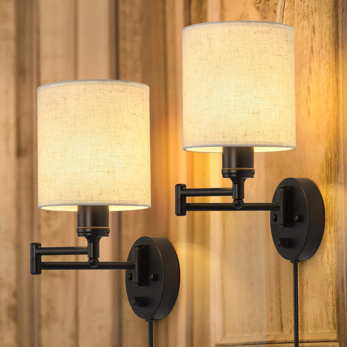 CADUKE plug-in swing arm wall light two-pack backplate for easy mounting and flexible placement.