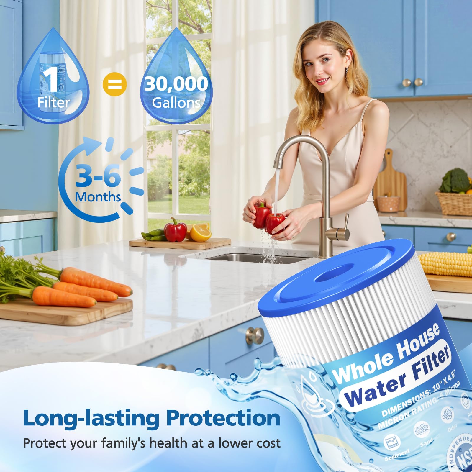 Caehomly 5 micron 10x4.5 filter in housing demonstrates steady, reliable water flow.