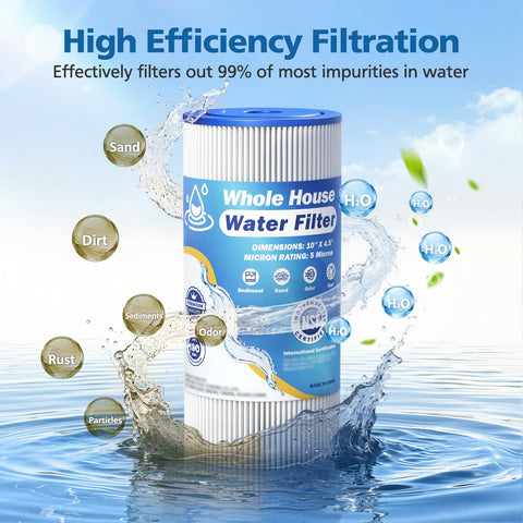 Caehomly 5 micron 10x4.5 filter NSF certification seal signals tested performance.