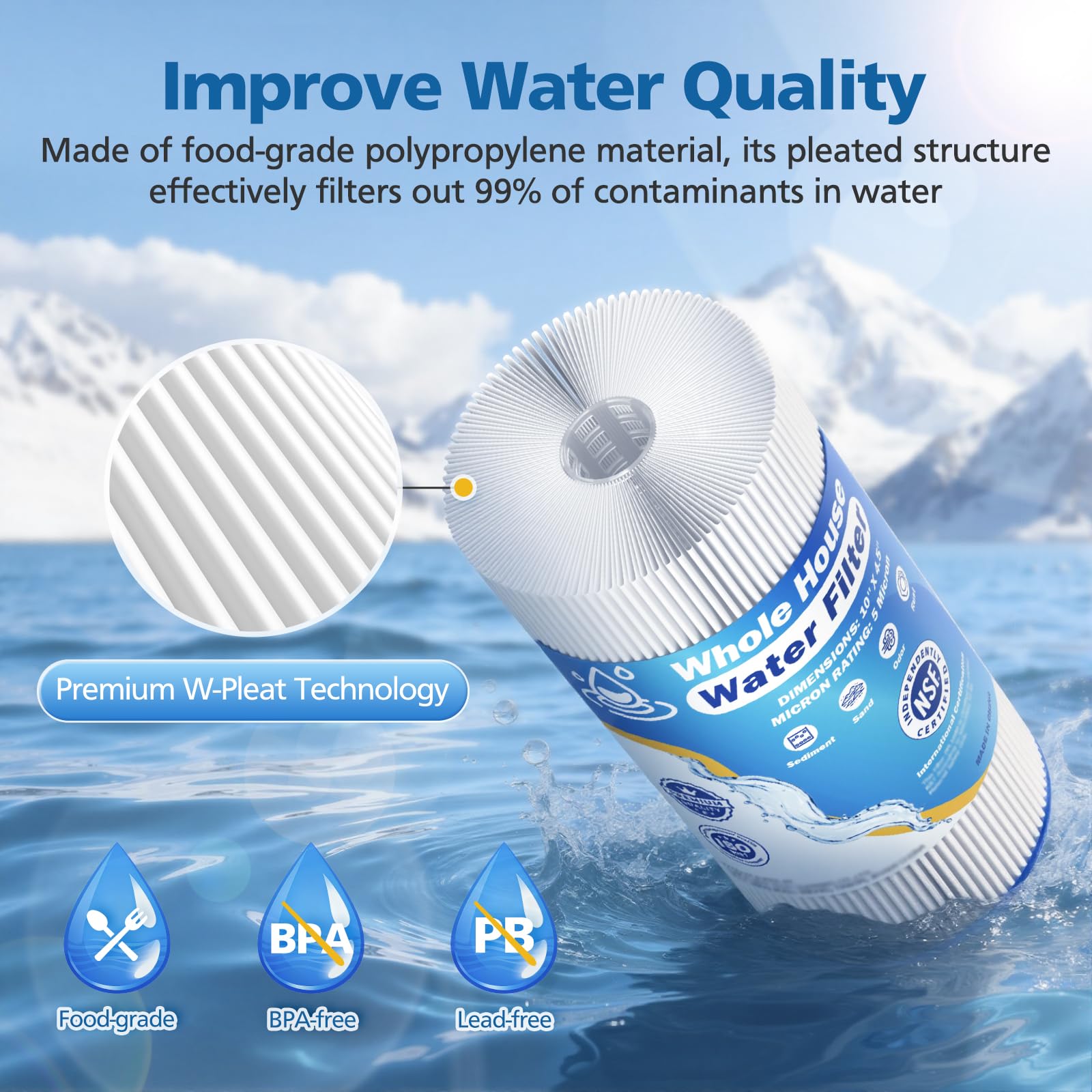 Caehomly 5 micron 10x4.5 filter pleated element detail highlights filtration efficiency.