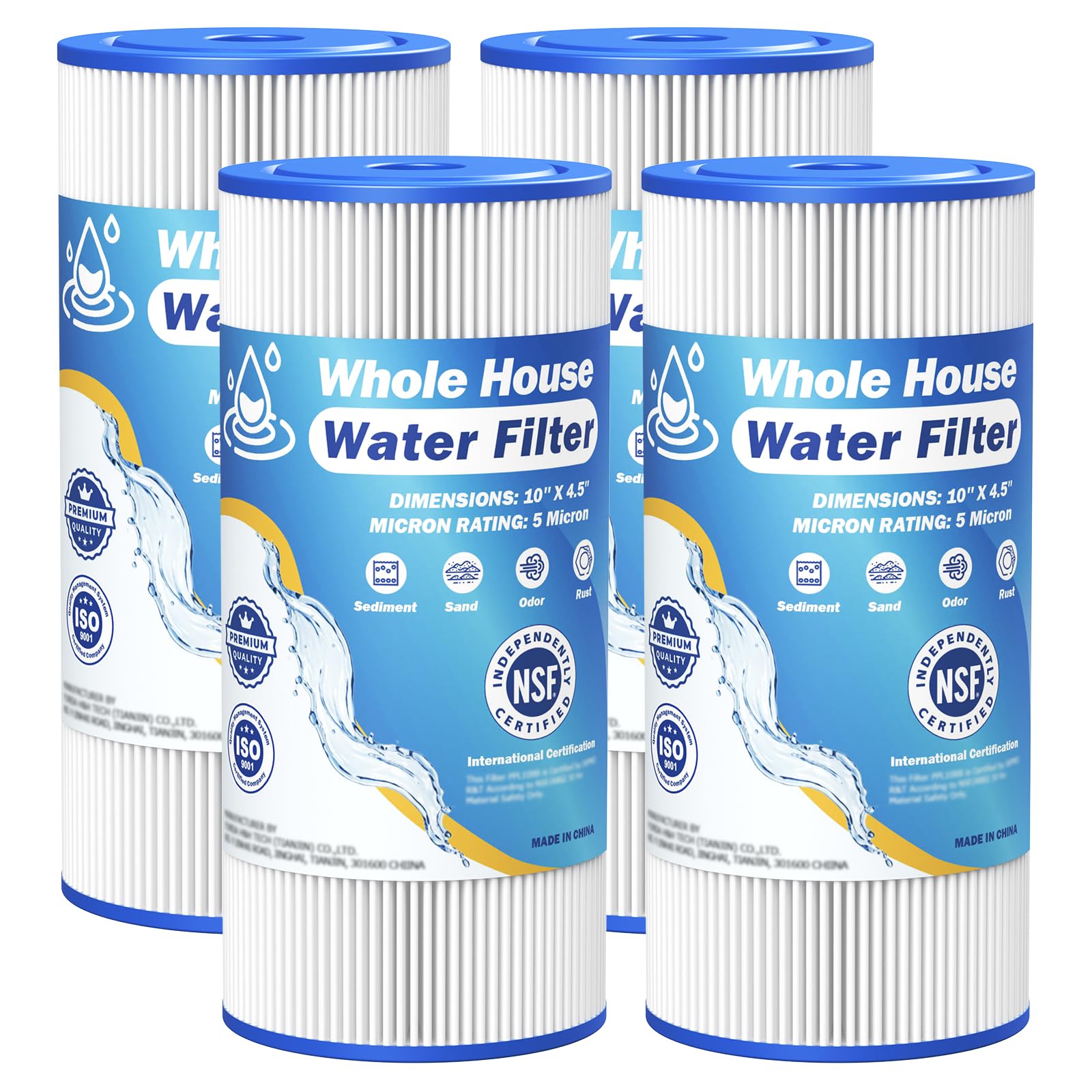 Caehomly 5 micron 10x4.5 whole-house filter front view enhances water clarity and system protection.