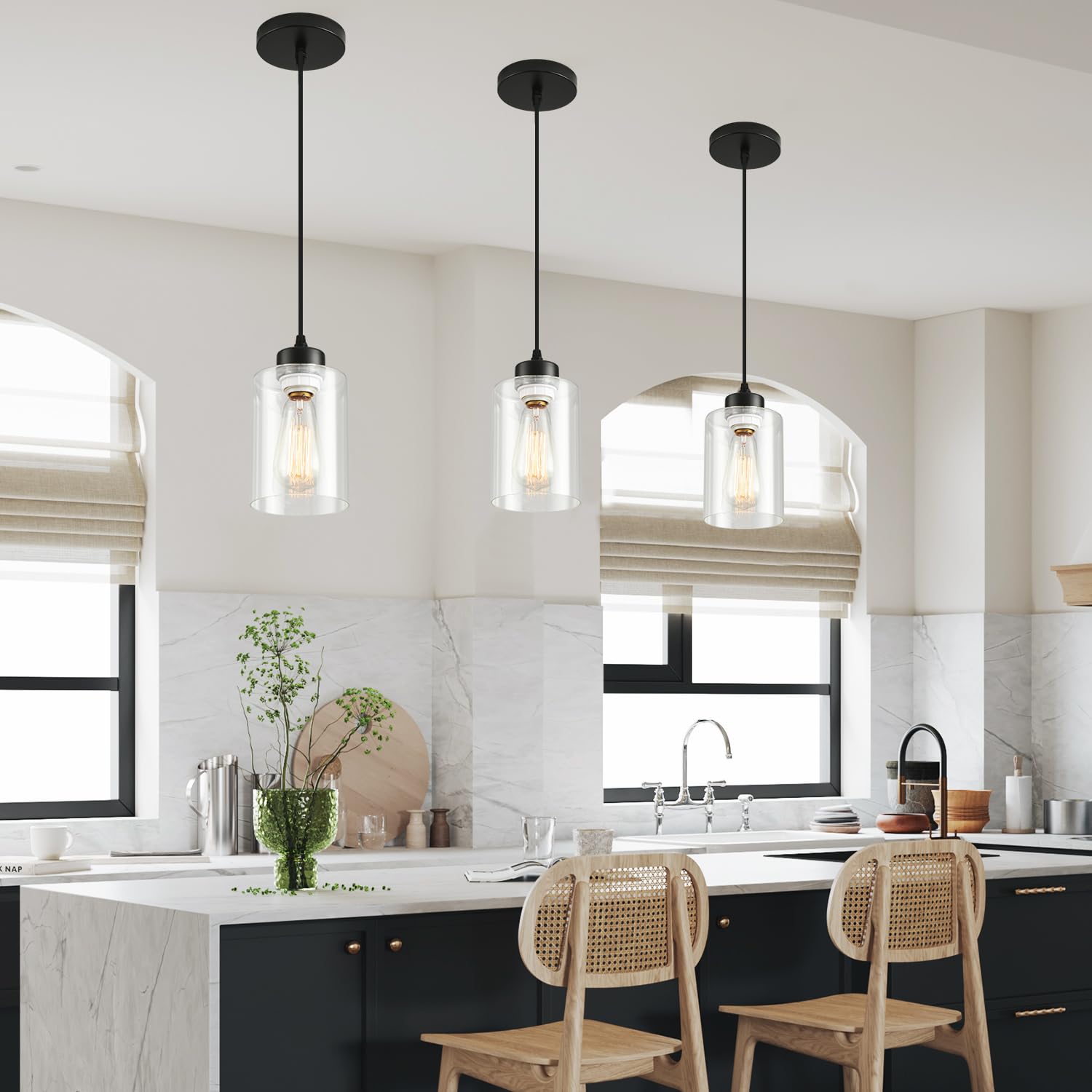 CAFULAM matte black finish pendant suits industrial, modern, and farmhouse interiors