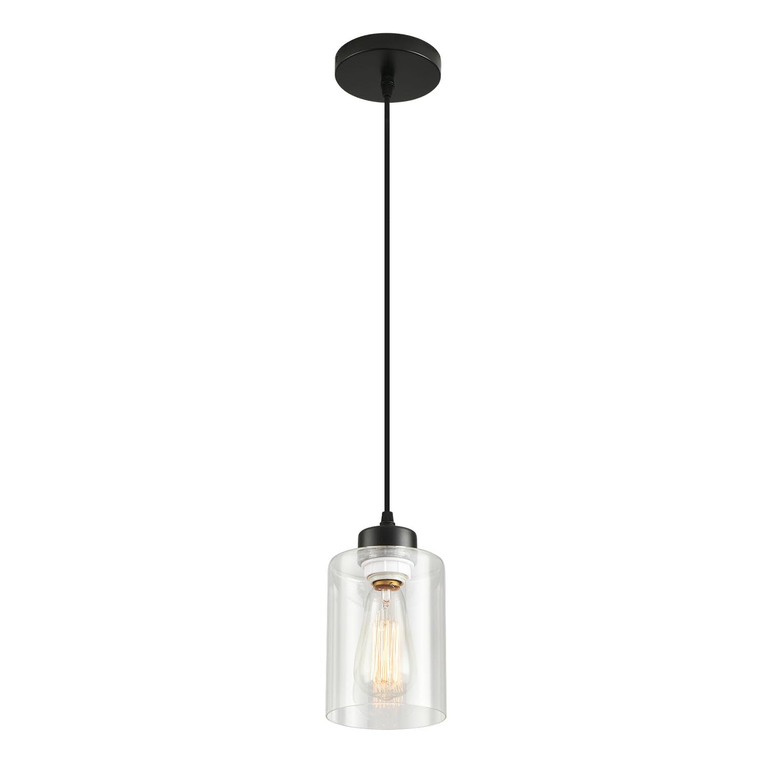 CAFULAM modern black farmhouse pendant light with glass shade for kitchen ambience