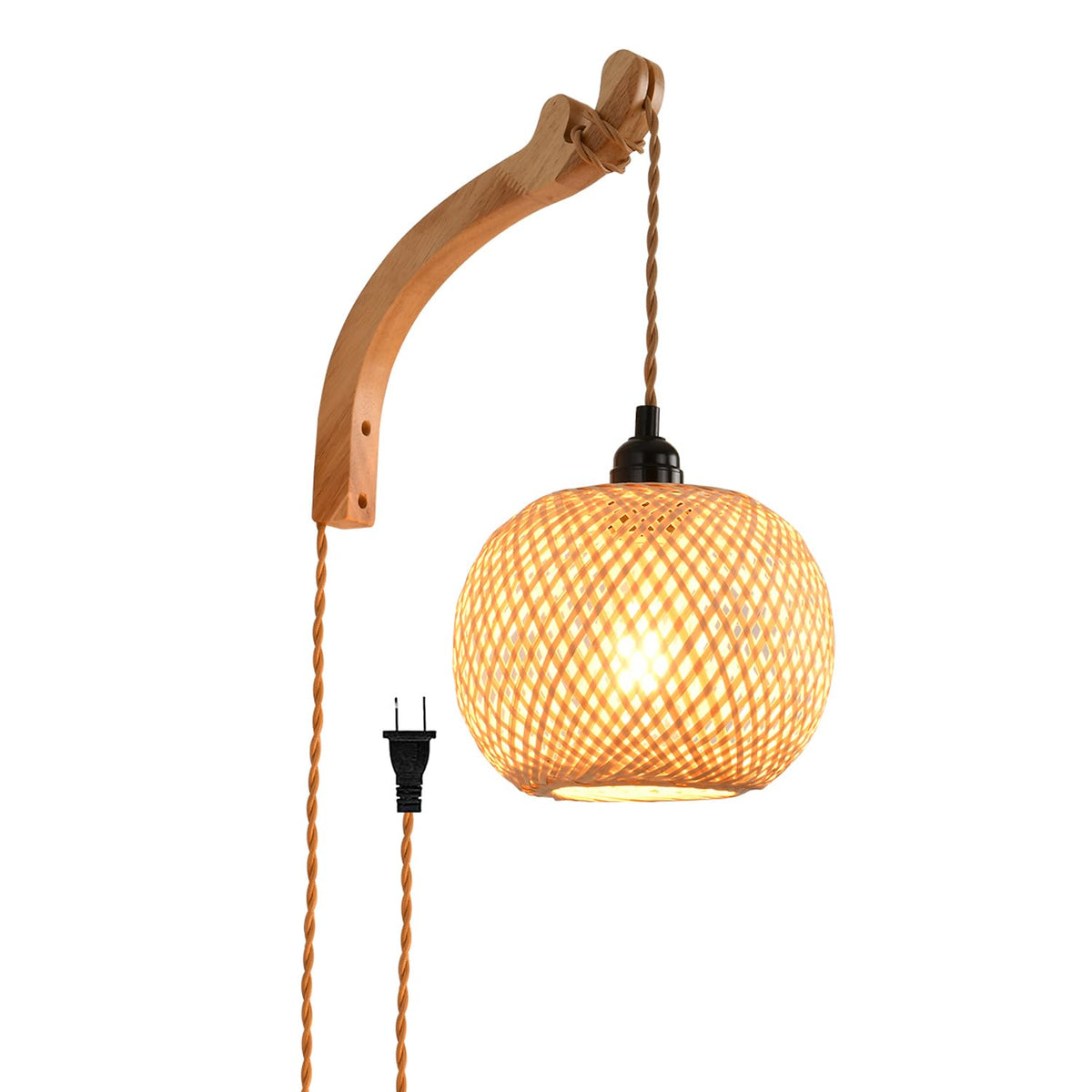 CAFULAM plug-in wall sconce bamboo lantern lampshade glows warmly for cozy spaces