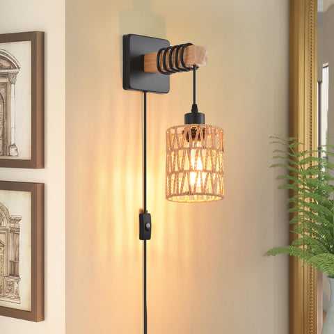 CAFULAM rustic wall sconce shade woven rattan wire for warm ambient lighting