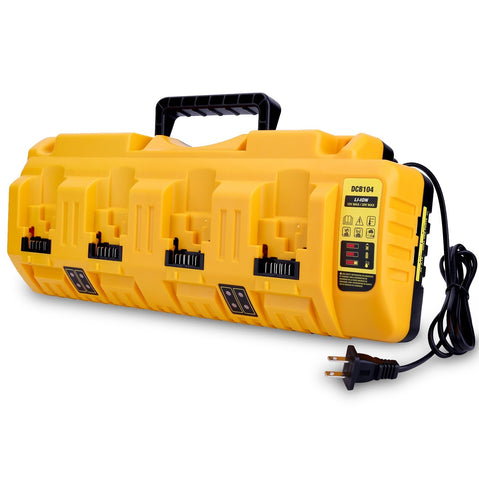 Cailingbat DCB104 four-port charger front view for rapid Dewalt battery charging