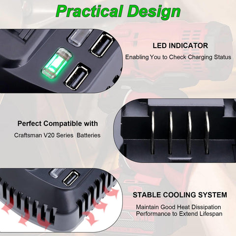 Cailingbat V20 battery seated in charger during fast recharge