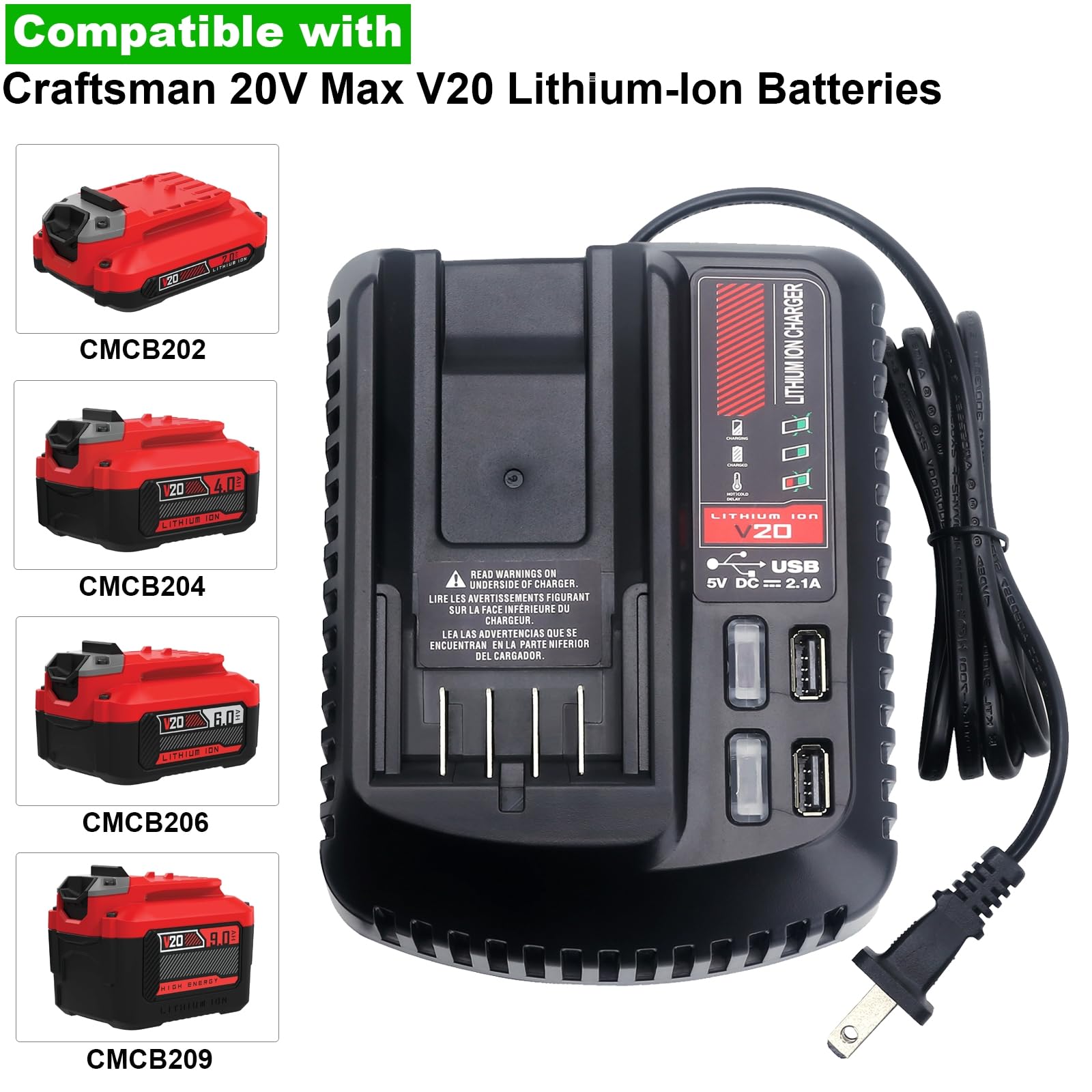 Cailingbat V20 charger back view showing ports and rugged design