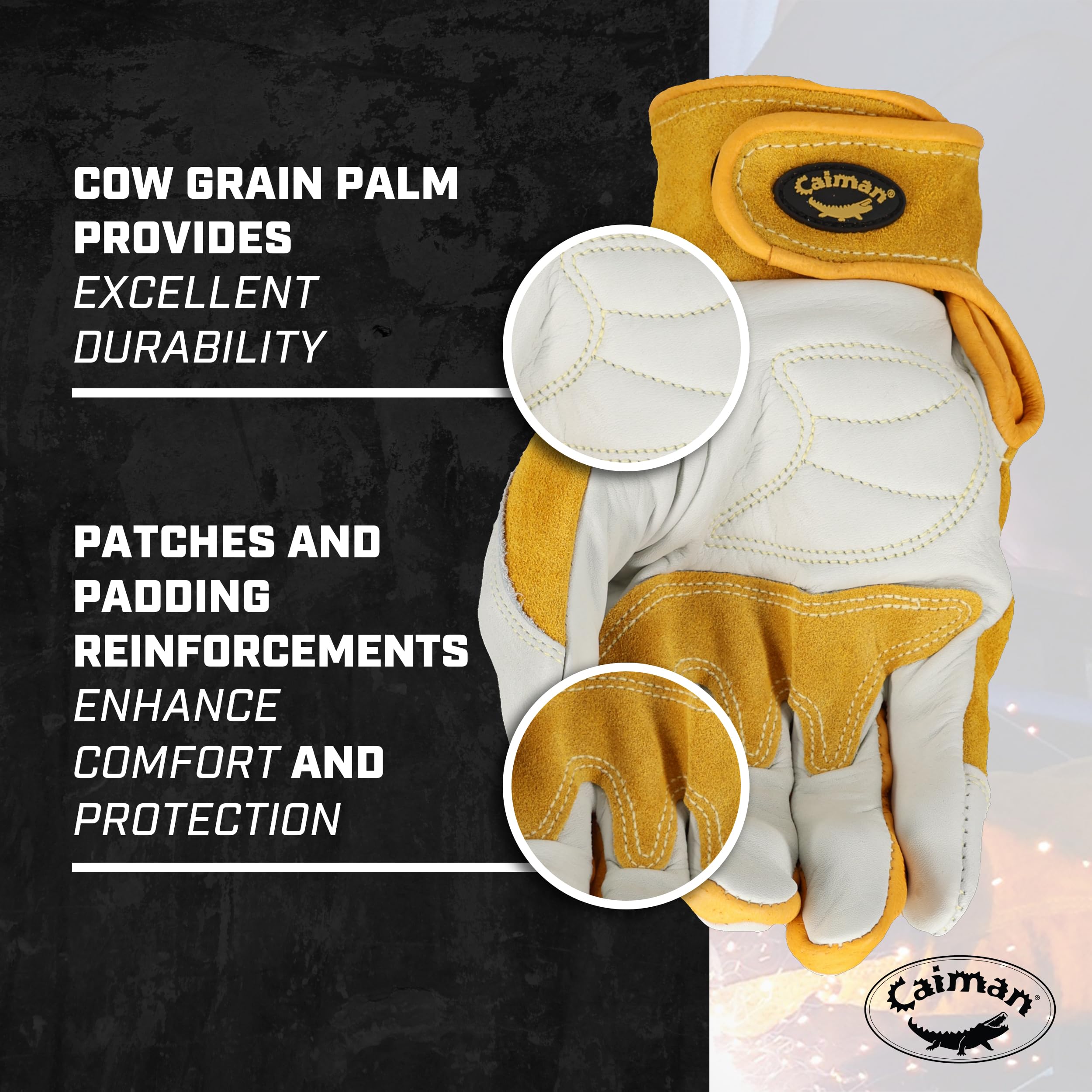 Caiman gloves palm close-up highlighting reinforced padding for comfort