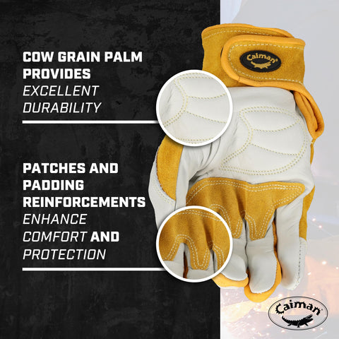 Caiman gloves palm close-up highlighting reinforced padding for comfort