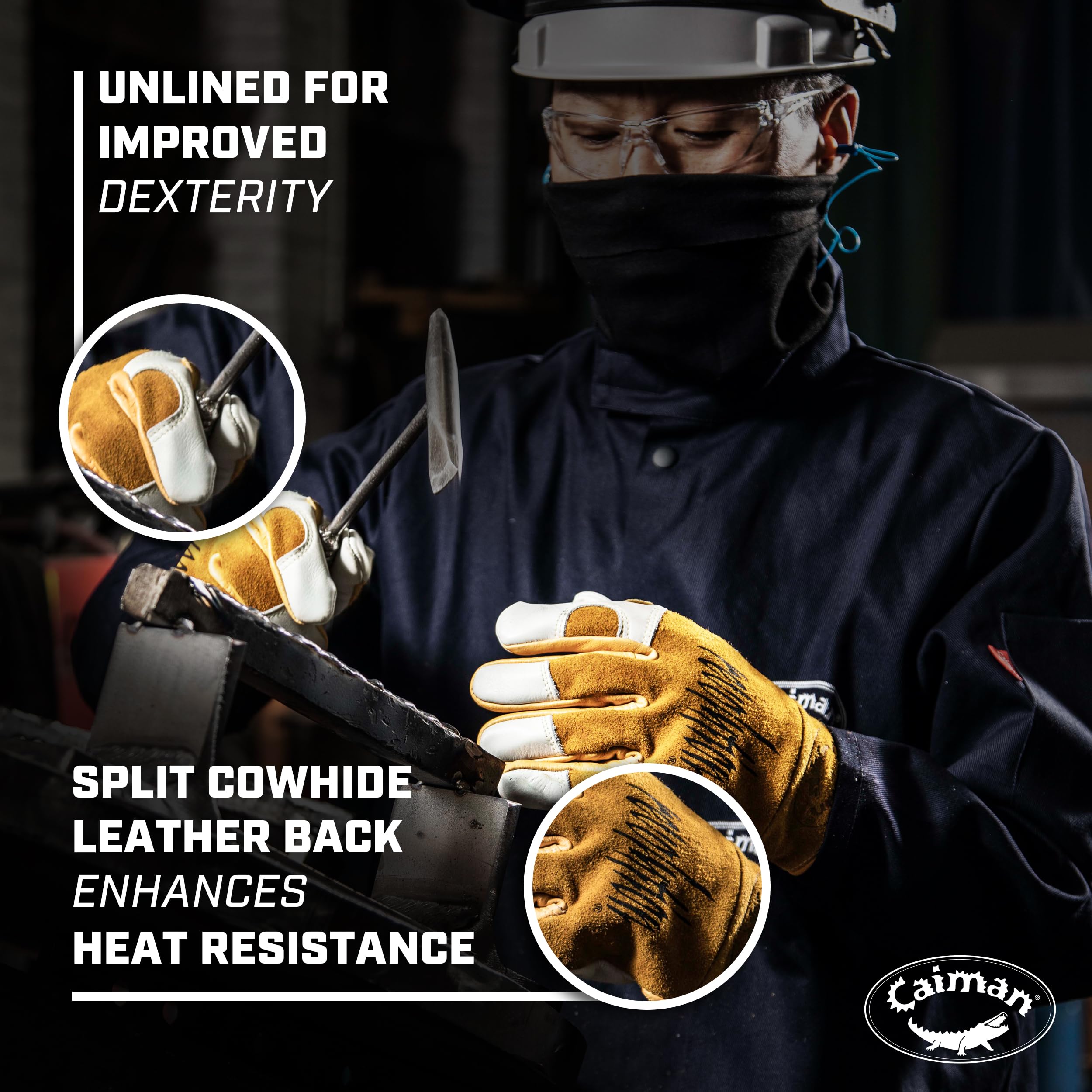 Caiman gloves palm patch close-up demonstrating wear resistance