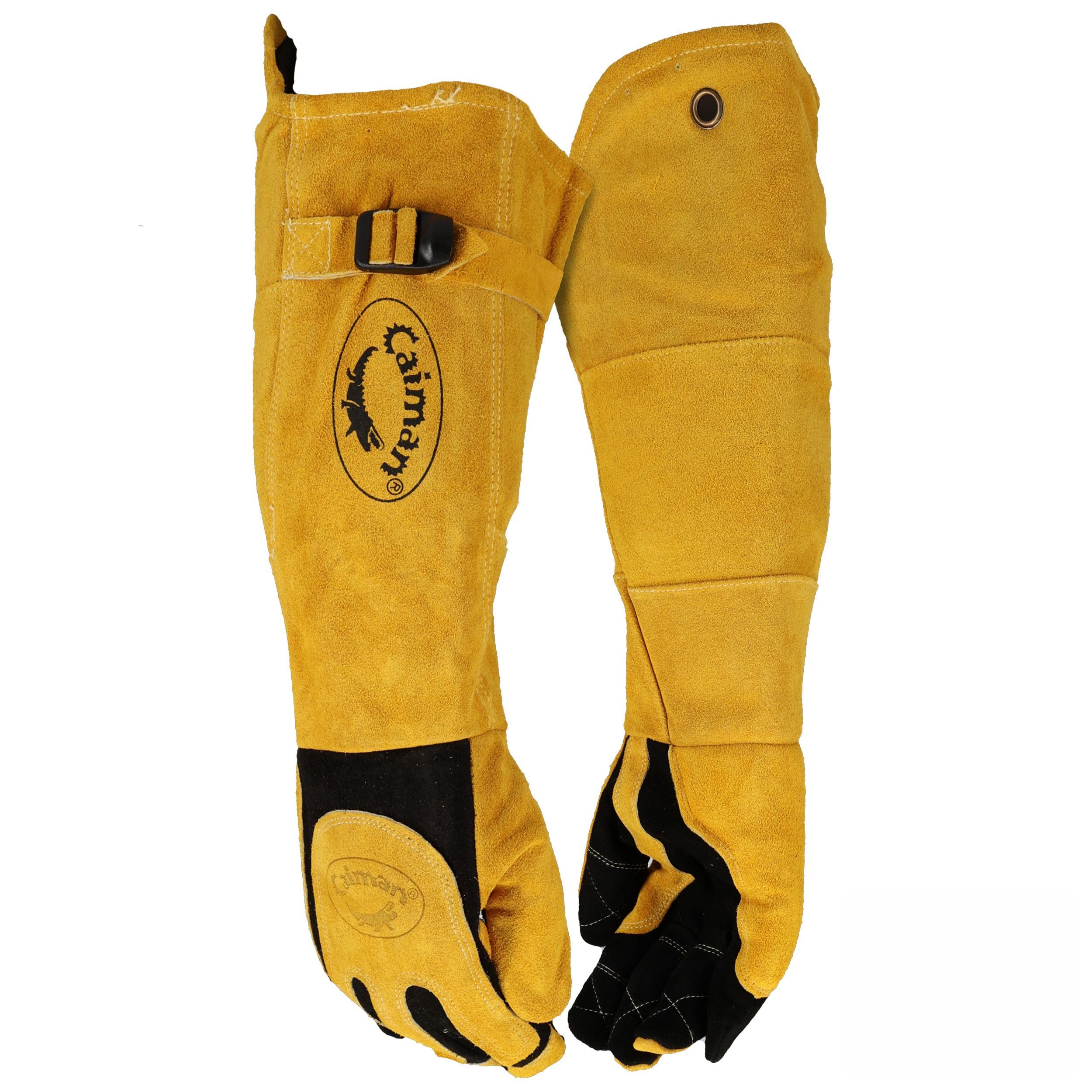 Caiman premium split-deerskin MIG/Stick gloves with 21-inch length for extended protection.