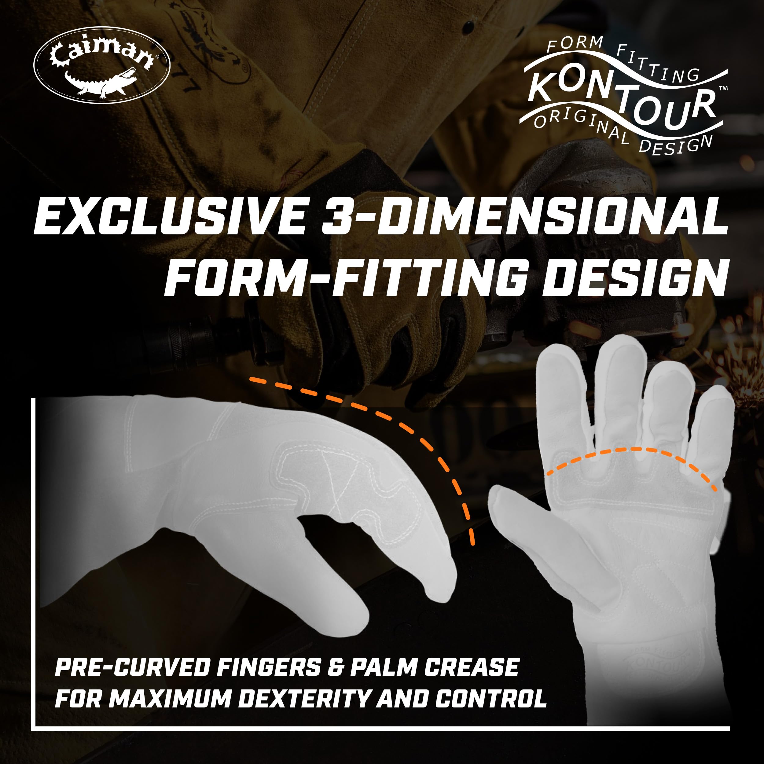 Reinforced palm and cuff on Caiman gloves enhance durability for tough welding sessions.