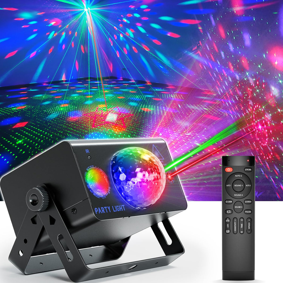 Caivimvn Party Lights disco ball beams with vibrant colors to energize parties.