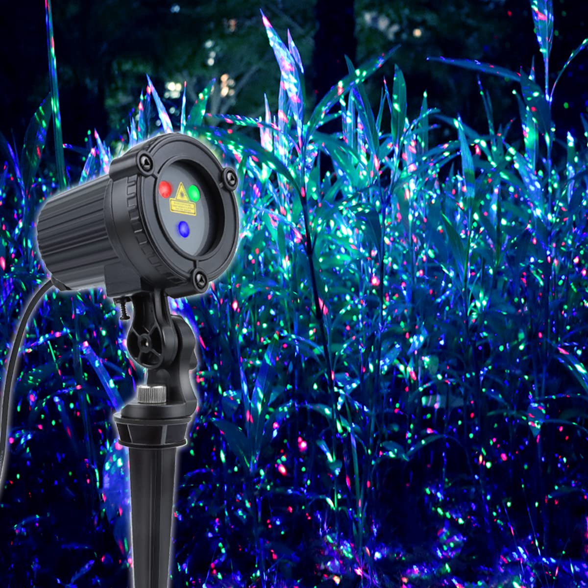CAIYUE outdoor laser projector casting RGB light for festive yards