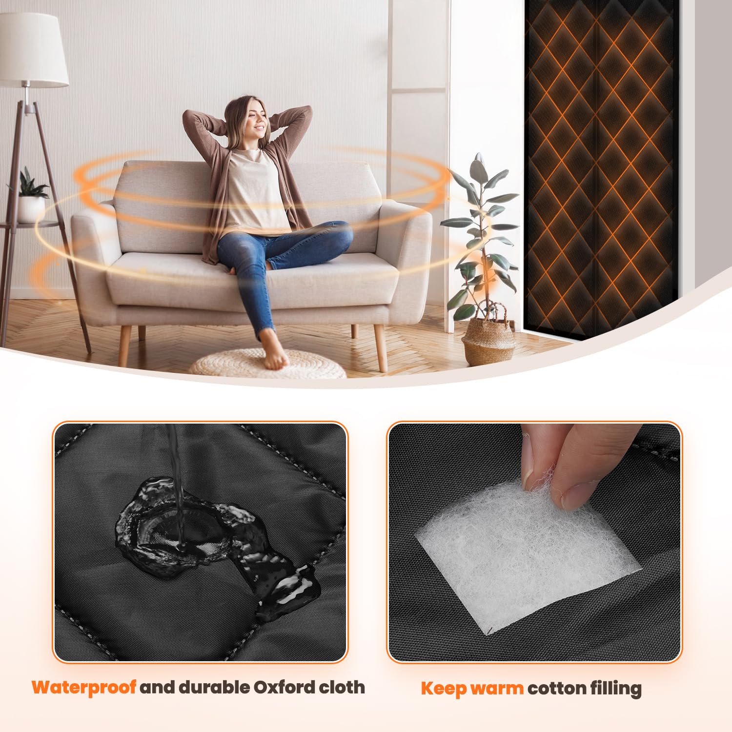 Calanofin insulated door curtain designed for front doors and winter use.
