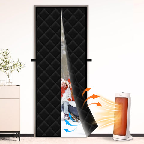 Calanofin magnetic thermal door curtain with strong magnets seals hands-free.