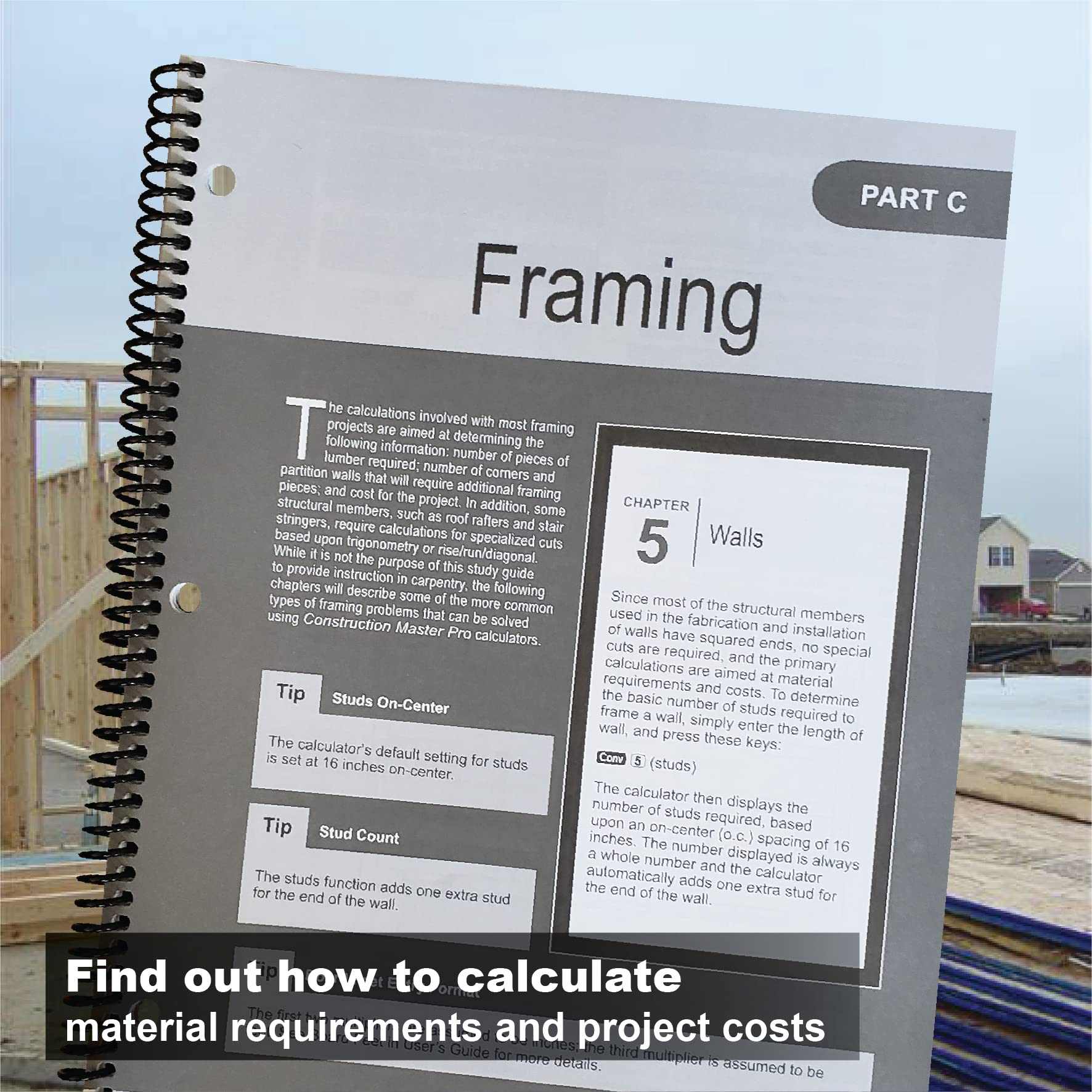 Calculated Industries Construction Master Pro workbook finishing section covers brick, roofing, and drywall quantities.