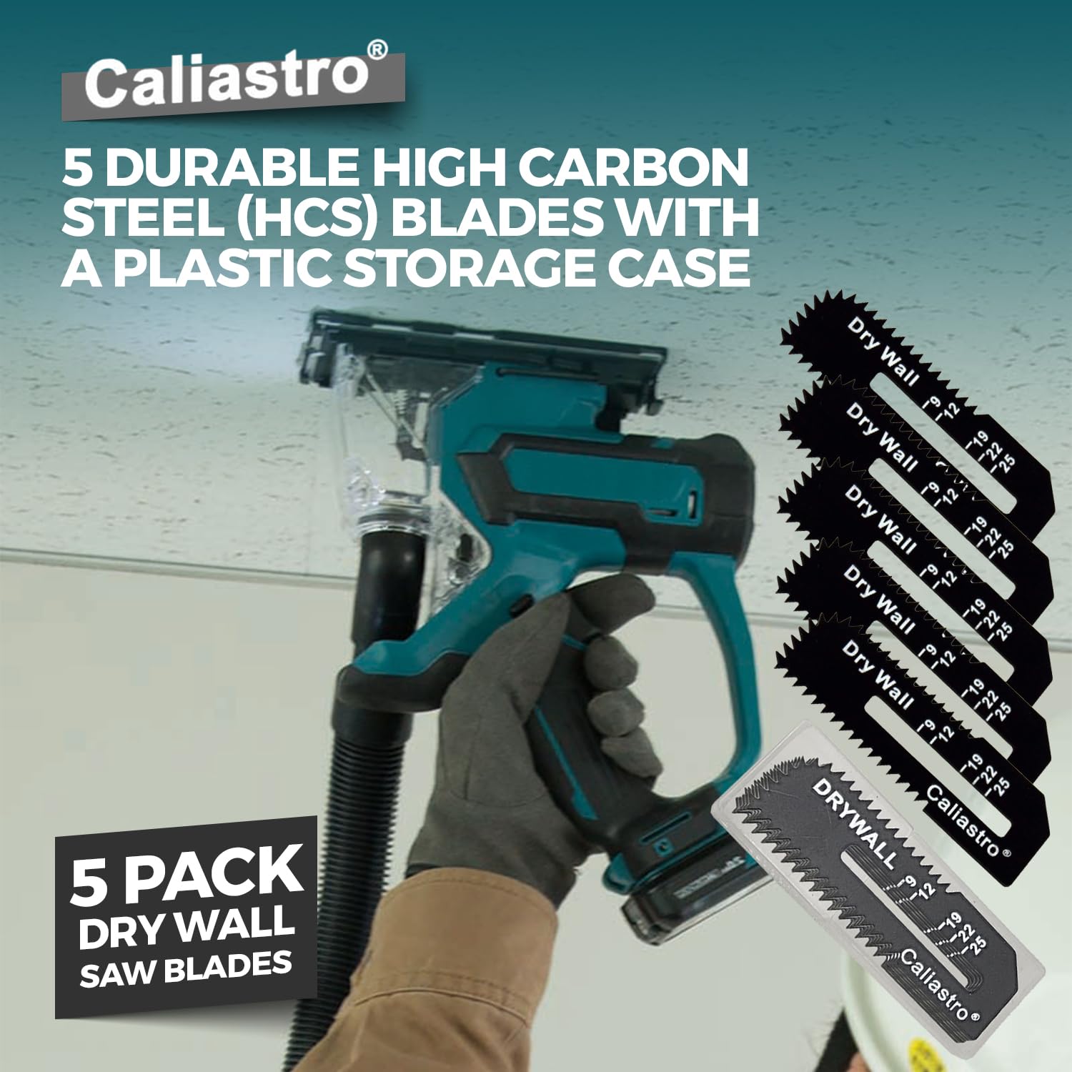 Hard plastic case holding Caliastro drywall blades for organization.