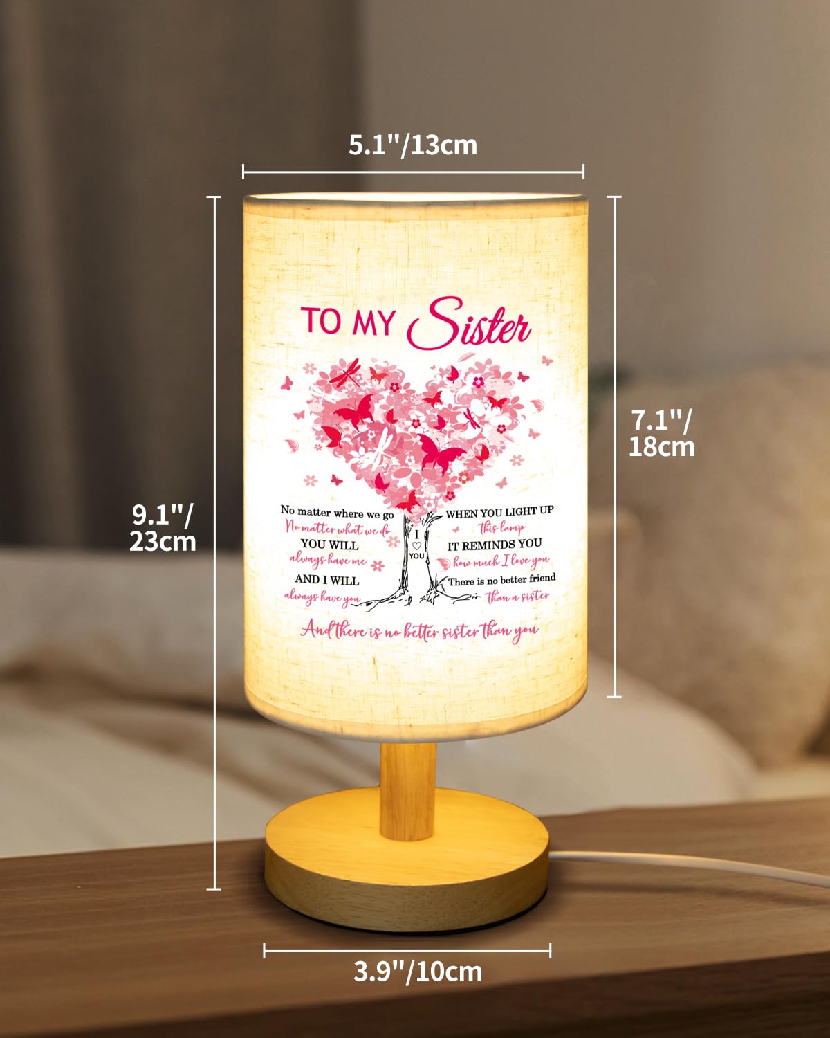 Calibron minimalist nightstand lamp neutral beige shade complements any decor.