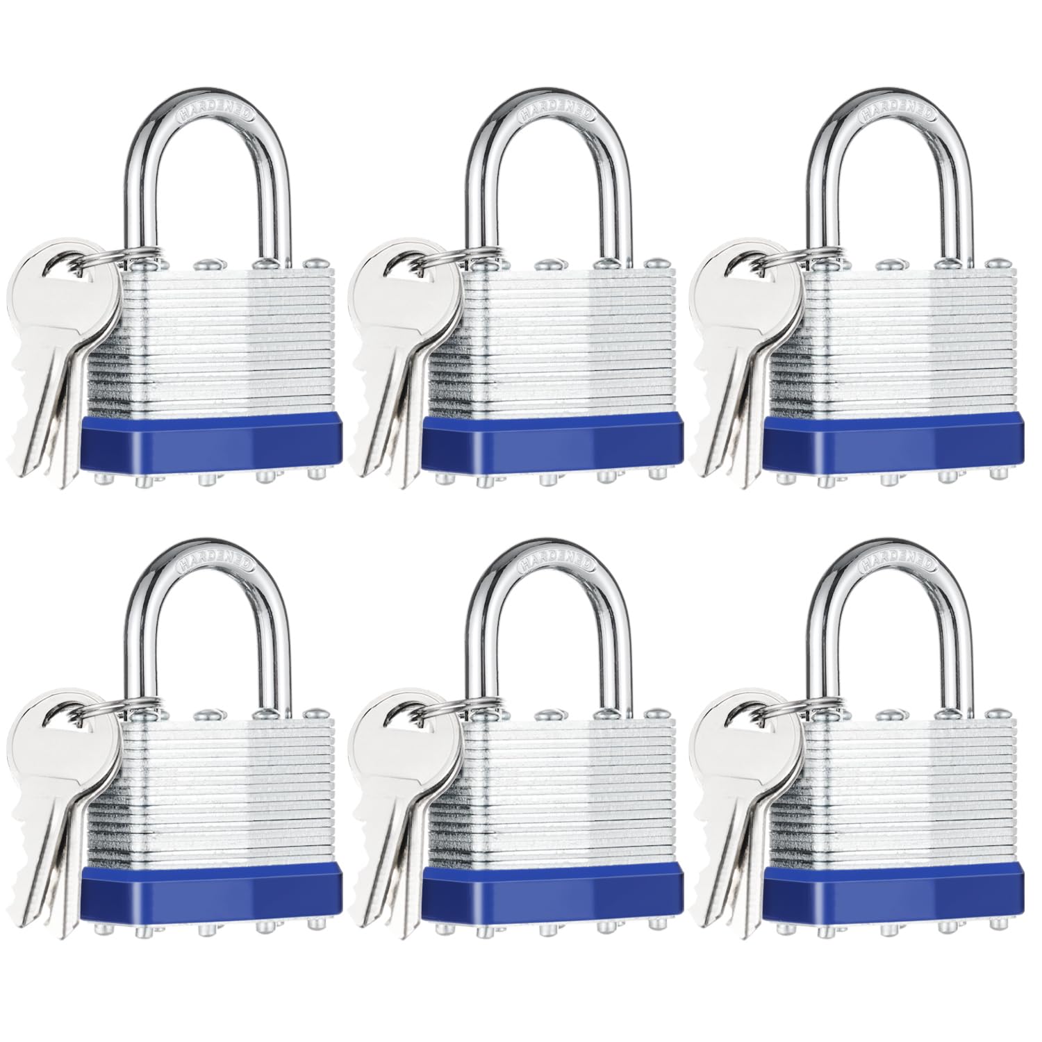 CALIDSUP 6-pack padlocks with same keys and laminated steel for easy key management.